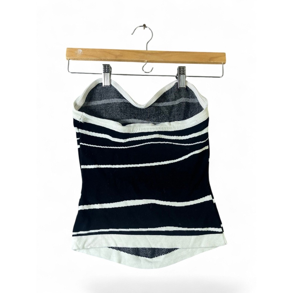 Milk & Honey Knit Tube Top Black White Striped Sweetheart Curved Hem Small